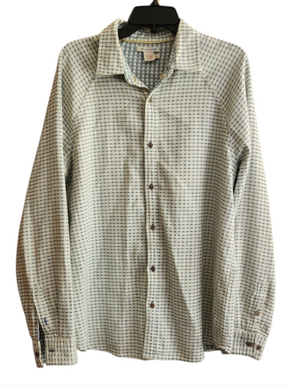 Carbon2Cobalt Cotton Button-Down Shirt Textured Blue White Grid Pattern